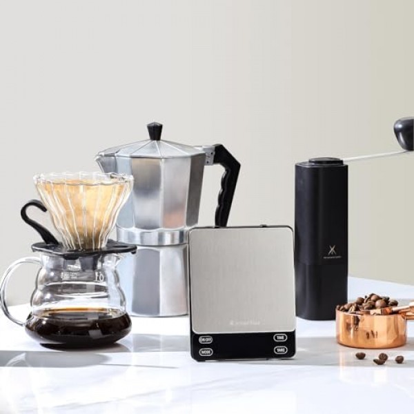 KitchenTour 나노 커피 스케일(타이머 3kg/0.1g, 에스프레소 머신 및 푸어 오버용 3가지 모드), 백라이트 LCD 디스플레이가 있는 고정밀 푸어 오버 드립 에스프레소 스케일