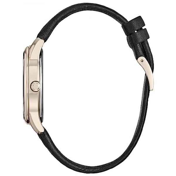 Citizen 여성용 에코드라이브 Pixar Ratatouille 로즈 골드 스테인리스 스틸 시계, 블랙 퀼팅 가죽 스트랩(모델: FE7103-04W)