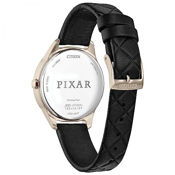 Citizen 여성용 에코드라이브 Pixar Ratatouille 로즈 골드 스테인리스 스틸 시계, 블랙 퀼팅 가죽 스트랩(모델: FE7103-04W)