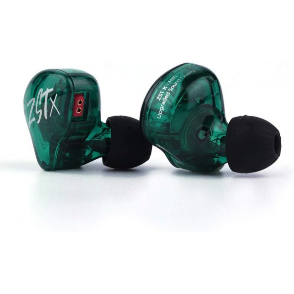 Linsoul KZ ZST X 1BA + 1DD 하이브리드 듀얼 드라이버 HiFi 인이어 이어폰, 은도금 분리형 2핀 케이블, 음악가용 Audiophile(마이크, 그린 포함), 마이크 그린 포함