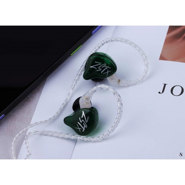 Linsoul KZ ZST X 1BA + 1DD 하이브리드 듀얼 드라이버 HiFi 인이어 이어폰, 은도금 분리형 2핀 케이블, 음악가용 Audiophile(마이크, 그린 포함), 마이크 그린 포함