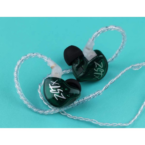 Linsoul KZ ZST X 1BA + 1DD 하이브리드 듀얼 드라이버 HiFi 인이어 이어폰, 은도금 분리형 2핀 케이블, 음악가용 Audiophile(마이크, 그린 포함), 마이크 그린 포함