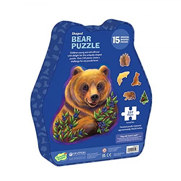 평화로운 왕국 곰 모양 퍼즐 – 7세 이상 어린이를 위한 257조각 퍼즐 – 재미있는 모양 퍼즐 조각 15개 포함 – 교실이나 가정용으로 적합