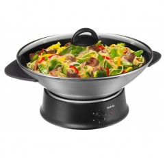 테팔 WO3000 멀티 웍 | 온도 조절이 가능한 전기 웍 | 지방없는 건강한 요리 | Thermo-Spot 온도 표시 | 유리 뚜껑 | 5리터 | 논스틱 코팅 블랙 / 실버 컬러