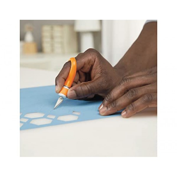 Fiskars 소프트그립 핑거팁 아트 나이프, 손가락 수공예 나이프/블레이드, 오른손잡이 및 왼손잡이용, 총 길이: 10,7 cm, 고급 강철/플라스틱, 주황색, 1024409