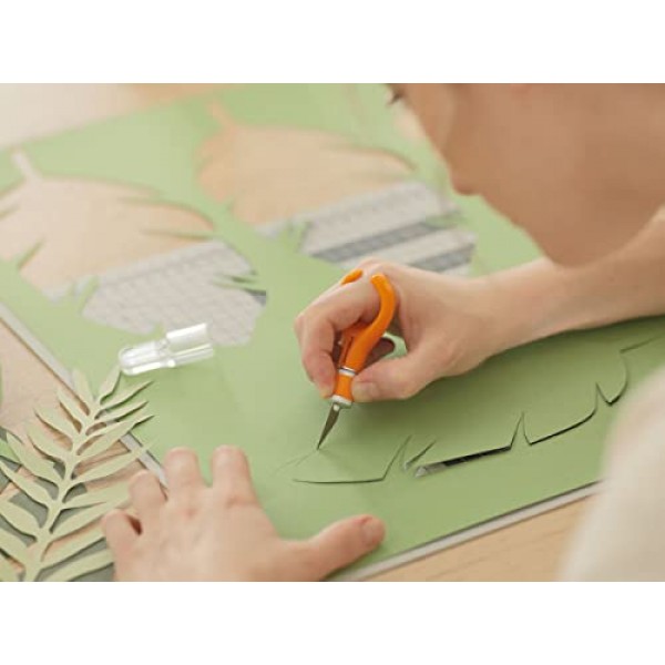 Fiskars 소프트그립 핑거팁 아트 나이프, 손가락 수공예 나이프/블레이드, 오른손잡이 및 왼손잡이용, 총 길이: 10,7 cm, 고급 강철/플라스틱, 주황색, 1024409