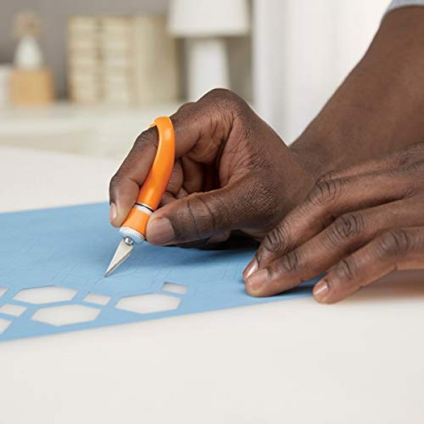 Fiskars 소프트그립 핑거팁 아트 나이프, 손가락 수공예 나이프/블레이드, 오른손잡이 및 왼손잡이용, 총 길이: 10,7 cm, 고급 강철/플라스틱, 주황색, 1024409