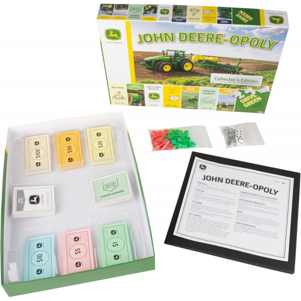 John Deere-Opoly 보드 게임, 가족 게임, 성인과 어린이를 위한 재미, 가족용 키즈 보드 게임, 8세 이상 어린이에게 적합