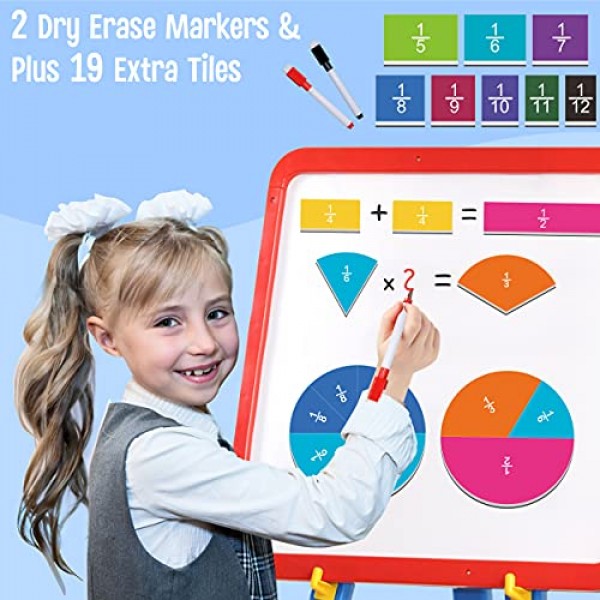 SpriteGru 175 Pcs 자기 무지개 분수 타일 원 및 스트립, 마커 2개, 유치원 초등학교를 위한 수학 학습 교육 도구…