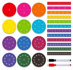 SpriteGru 175 Pcs 자기 무지개 분수 타일 원 및 스트립, 마커 2개, 유치원 초등학교를 위한 수학 학습 교육 도구…