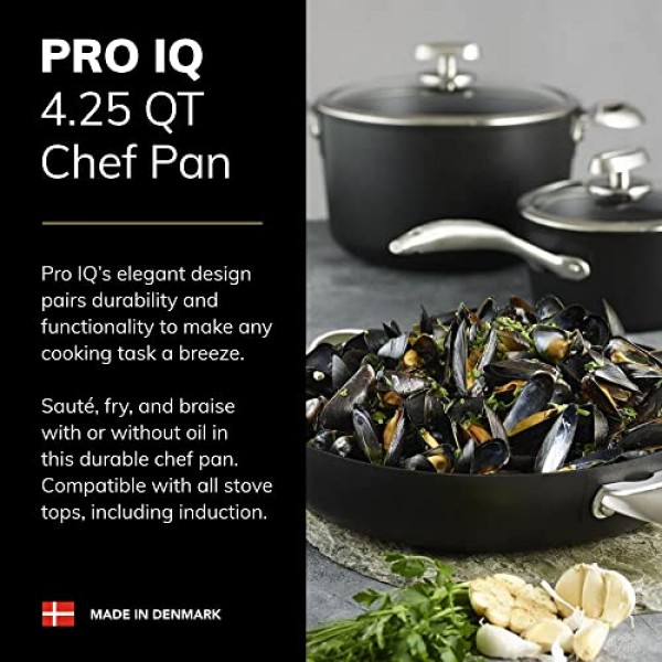 SCANPAN Pro IQ 4.25qt 셰프 팬(뚜껑 포함) - 사용하기 쉬운 붙지 않는 조리기구 - 식기 세척기, 금속 기구 및 오븐 안전 - 덴마크에서 수작업으로 제작