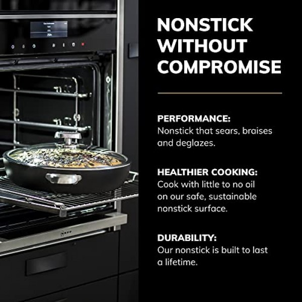 SCANPAN Pro IQ 4.25qt 셰프 팬(뚜껑 포함) - 사용하기 쉬운 붙지 않는 조리기구 - 식기 세척기, 금속 기구 및 오븐 안전 - 덴마크에서 수작업으로 제작