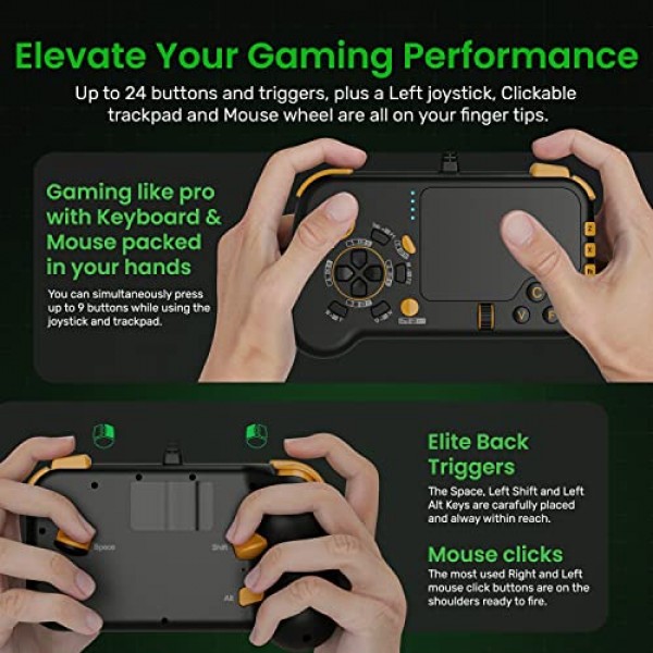 IFYOO GTP01 유선 USB 게임용 터치패드(키보드 및 마우스 기능 포함), Xbox Series X|S, Xbox One, PS5, PS4, PC Steam Windows 11 10, Mac OS와 호환되는 트랙패드 게임 컨트롤러 - 검정색 및 