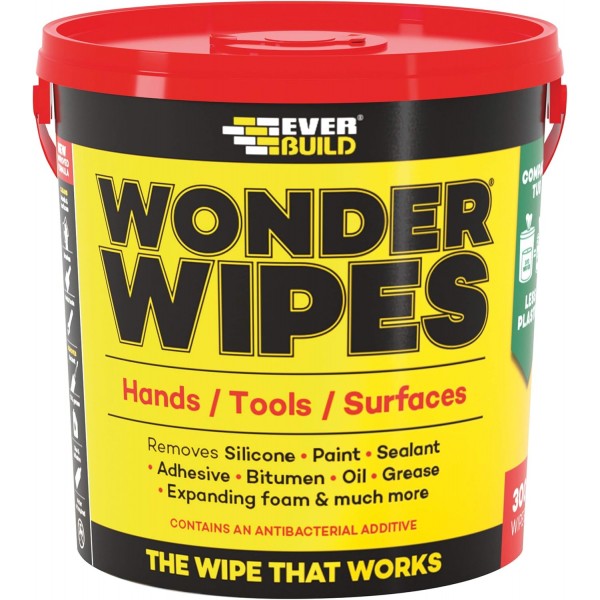 Everbuild EVBGIANTWIPE Wonder Wipes 다목적 청소용 물티슈, 300개 물티슈, 투명 및 EVBWIPEHD75 Wonder Wipes 질감이 있는 강력 청소용 물티슈, 75개, 투명, 24.0 cm11.0 cm11.0 cm