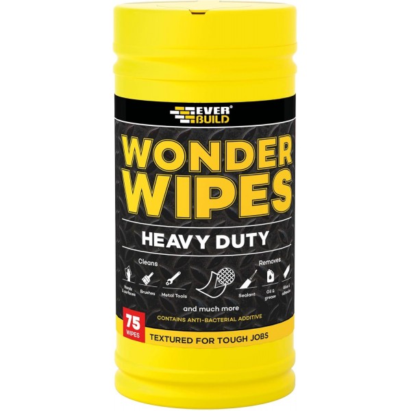 Everbuild EVBGIANTWIPE Wonder Wipes 다목적 청소용 물티슈, 300개 물티슈, 투명 및 EVBWIPEHD75 Wonder Wipes 질감이 있는 강력 청소용 물티슈, 75개, 투명, 24.0 cm11.0 cm11.0 cm