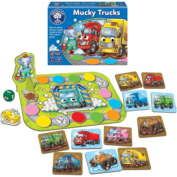Orchard Toys Mucky Trucks 게임, 3-6세 어린이를 위한 재미있는 컬러 매칭 게임, 교육용 게임