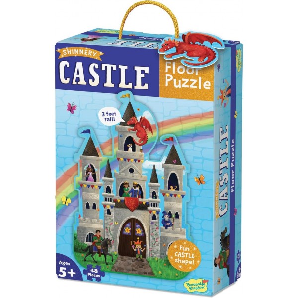Peaceable Kingdom Shimmery Castle 바닥 퍼즐 – 5세 이상의 어린이를 위한 거대한 바닥 퍼즐 – 재미있는 모양의 퍼즐 조각 – 교실에 적합