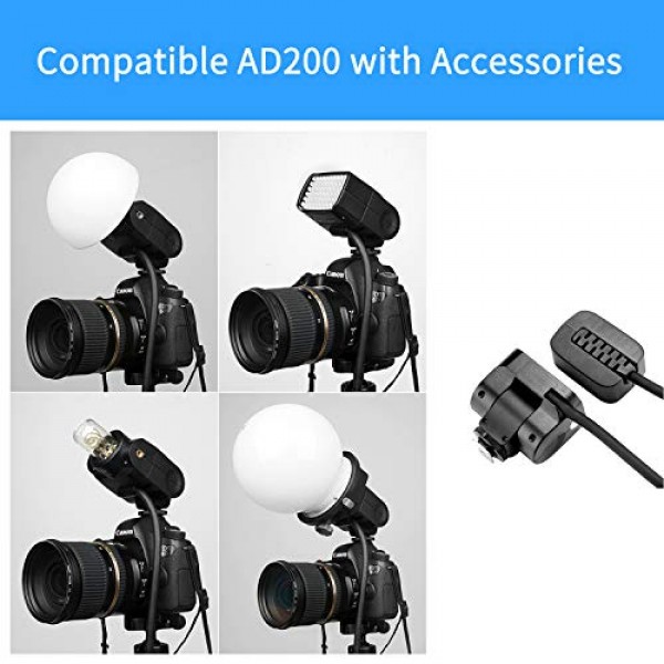 Godox AD200/ AD200Pro 포켓 플래시용 Godox EC200 연장 플래시 헤드 200W, 2M 연장 전원 케이블, AD200/ AD200Pro 베어 전구 헤드 및 스피드라이트 헤드와 함께 작동