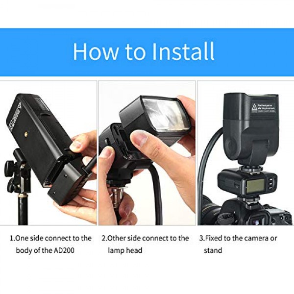 Godox AD200/ AD200Pro 포켓 플래시용 Godox EC200 연장 플래시 헤드 200W, 2M 연장 전원 케이블, AD200/ AD200Pro 베어 전구 헤드 및 스피드라이트 헤드와 함께 작동