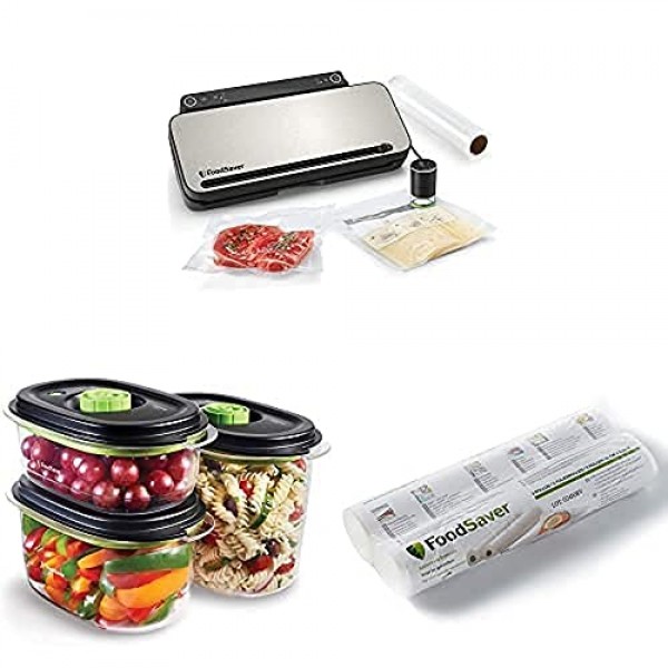 FoodSaver 식품용 다목적 진공 실러 시스템 VS3190X | 식품 진공 실러 | 3 x 보존 및 마리네이드 진공 용기 | 진공 롤 3개, 진공 백 4개, 진공 밀봉 백 4개