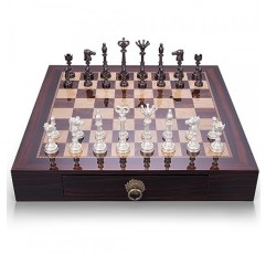 AMEROUS 20인치 나무 체스 세트(금속 체스 조각 포함) - 4.5'' 킹 - 내장형 보관 서랍 2개 - 선물 포장, 성인과 어린이를 위한 토너먼트 체스 보드 게임