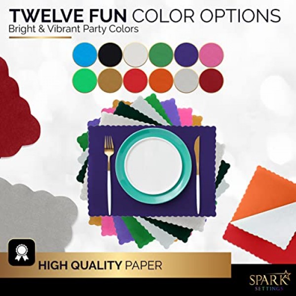 일회용 종이 플레이스매트, 부채꼴 가장자리가 있는 보라색 플레이스 매트, 휴일 웨딩 파티 용품 장식을 위한 내구성 있는 종이 플레이스매트, 9.75 X 14인치, 100팩 - Spar