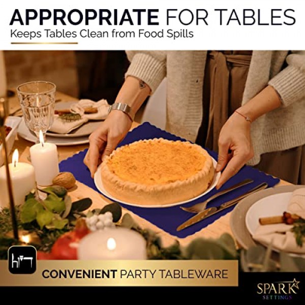 일회용 종이 플레이스매트, 부채꼴 가장자리가 있는 보라색 플레이스 매트, 휴일 웨딩 파티 용품 장식을 위한 내구성 있는 종이 플레이스매트, 9.75 X 14인치, 100팩 - Spar