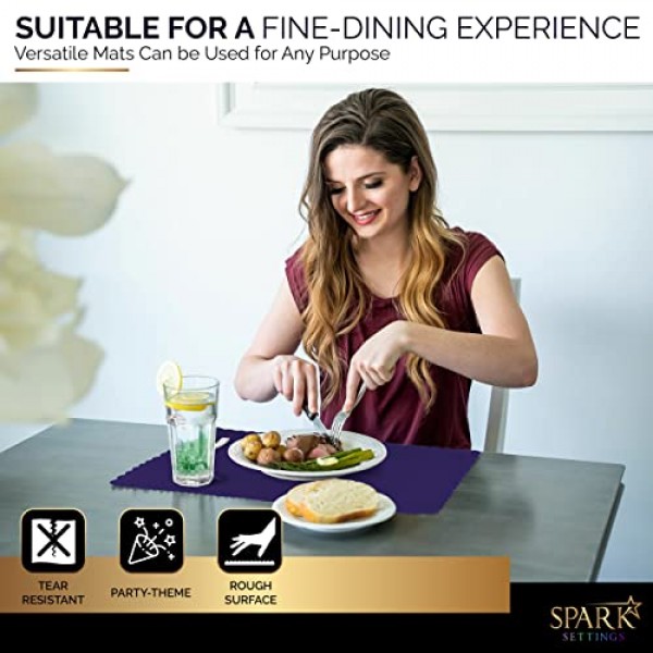 일회용 종이 플레이스매트, 부채꼴 가장자리가 있는 보라색 플레이스 매트, 휴일 웨딩 파티 용품 장식을 위한 내구성 있는 종이 플레이스매트, 9.75 X 14인치, 100팩 - Spar