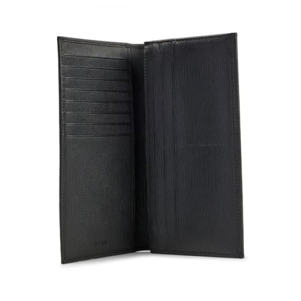 Boss Men's Gallery로고 아플리케가 있는 엠보싱 가죽 소재의 지갑 장방형 지갑 블랙, 블랙 1