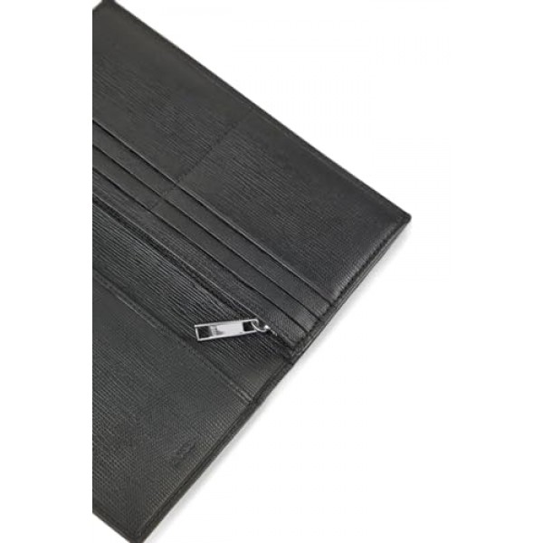 Boss Men's Gallery로고 아플리케가 있는 엠보싱 가죽 소재의 지갑 장방형 지갑 블랙, 블랙 1