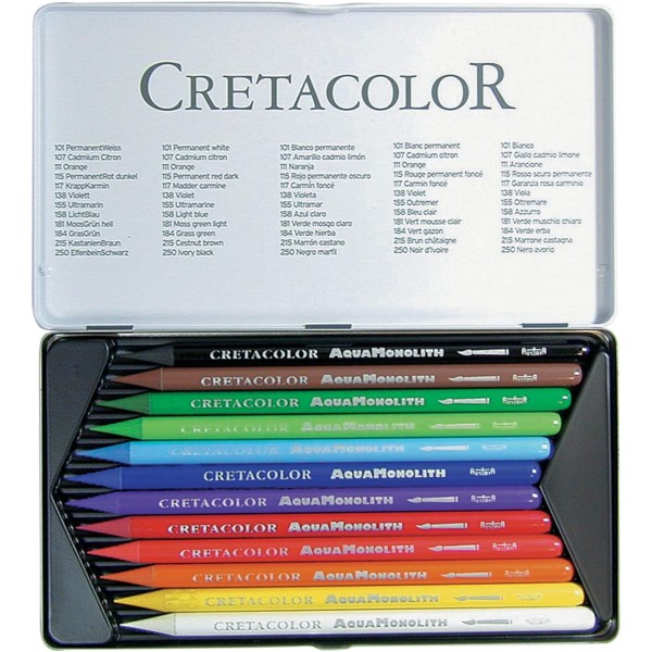 CRETACOLOR 아쿠아 모노리스 | 수채화 풀 리드 아티스트의 연필 | 12가지 색상