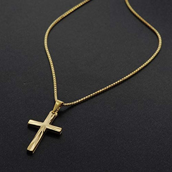Trendor 08512 크로스 펜던트 골드 333/8K 22mm, 금도금 실버 체인 여성용 및 남성용 목걸이 포함