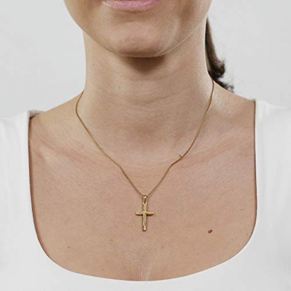 Trendor 08512 크로스 펜던트 골드 333/8K 22mm, 금도금 실버 체인 여성용 및 남성용 목걸이 포함