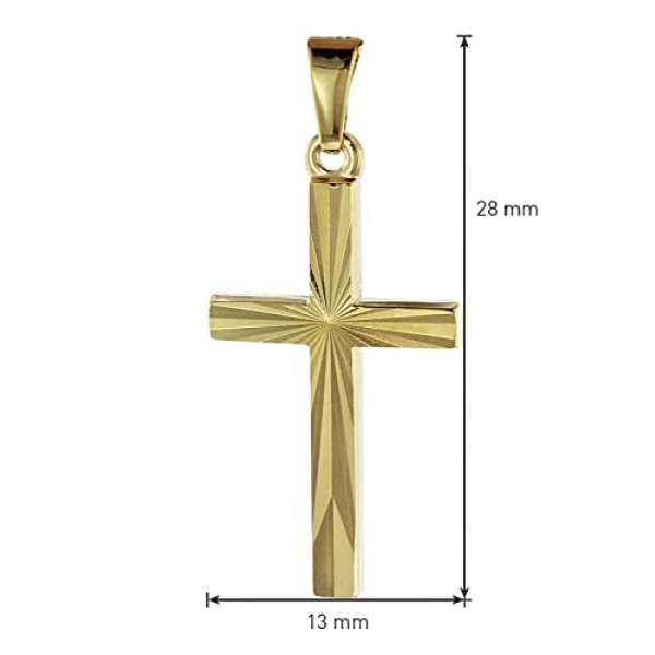 Trendor 08512 크로스 펜던트 골드 333/8K 22mm, 금도금 실버 체인 여성용 및 남성용 목걸이 포함