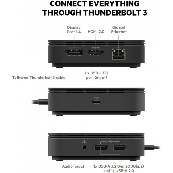 Belkin Thunderbolt 3 Dock Core w/ Thunderbolt 3 케이블(Mac 및 Windows용 Thunderbolt Dock) 듀얼 4K @60Hz, 40Gbps 전송 속도, 60W 업스트림 충전