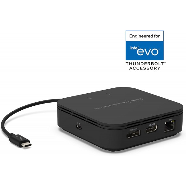 Belkin Thunderbolt 3 Dock Core w/ Thunderbolt 3 케이블(Mac 및 Windows용 Thunderbolt Dock) 듀얼 4K @60Hz, 40Gbps 전송 속도, 60W 업스트림 충전