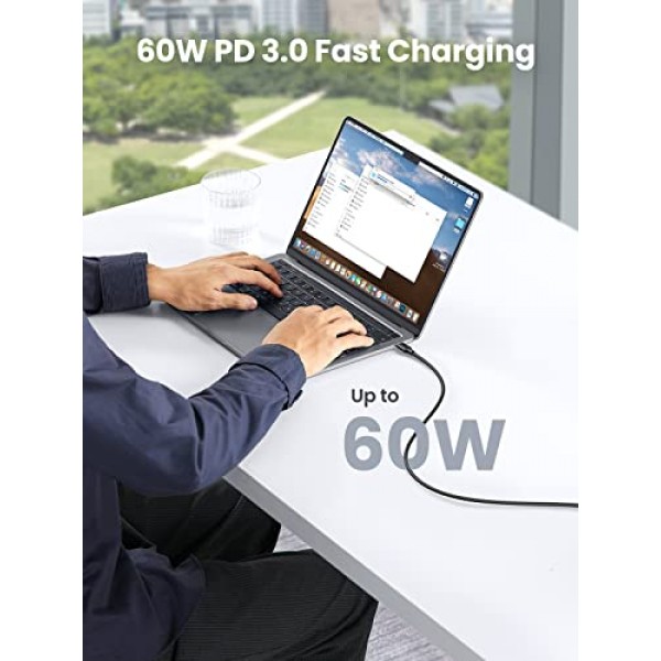 UGREEN 60W 3팩 USB C-USB C 케이블, Type C 고속 충전 케이블, iPhone 15/15 Plus/15 Pro, MacBook Pro 2022, Samsung Galaxy S24/S23/Z Fold/Z Flip, Google Pixel 7, Switch와 호환 가능 6.6FT