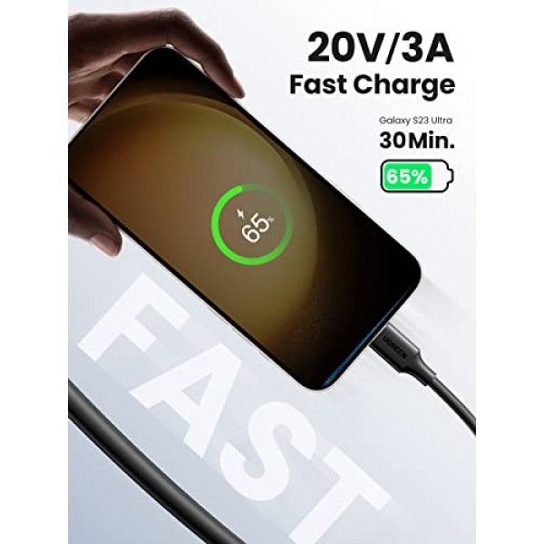 UGREEN 60W 3팩 USB C-USB C 케이블, Type C 고속 충전 케이블, iPhone 15/15 Plus/15 Pro, MacBook Pro 2022, Samsung Galaxy S24/S23/Z Fold/Z Flip, Google Pixel 7, Switch와 호환 가능 6.6FT