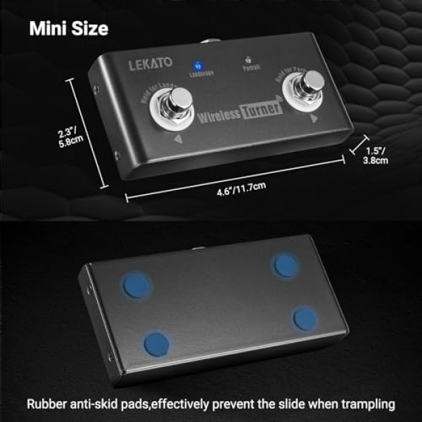 LEKATO 무선 페이지 터너, 태블릿용 블루투스 무선 페이지 터너 페달 휴대폰 풋 페달(버전 13.4 이상의 Android 및 IOS 시스템 지원) - LEKATO 루퍼 페달 튜너 전환용 외부 페달