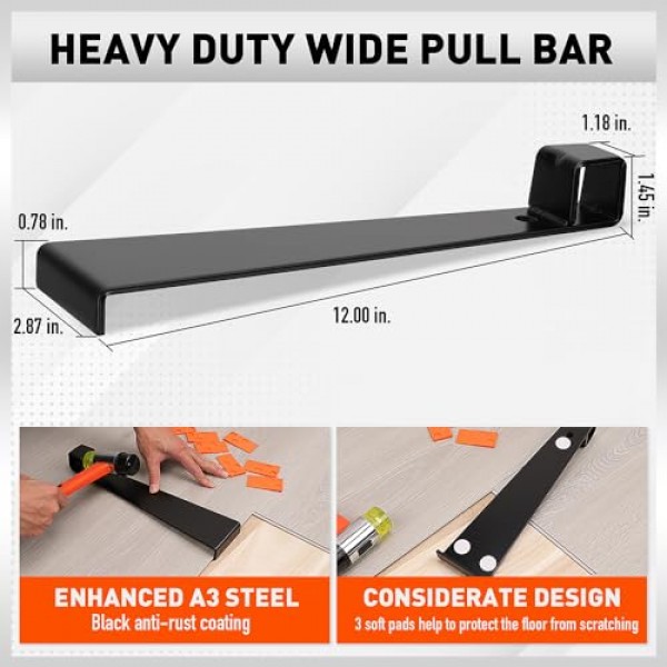 HORUSDY 50피스 라미네이트 바닥재 도구 | 44개의 스페이서가 포함된 라미네이트 목재 바닥재 설치 키트 | 유리 섬유 손잡이 망치 | 헤비듀티 풀 바 및 태핑 블록