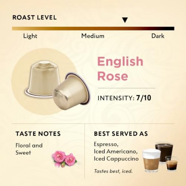 Coffeeza 잉글리시 로즈 맛 알루미늄 커피 캡슐, 강도 -7, 네스프레소 호환 커피 포드 | 3박스(30캡슐)