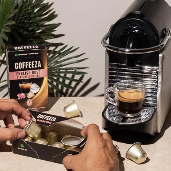 Coffeeza 잉글리시 로즈 맛 알루미늄 커피 캡슐, 강도 -7, 네스프레소 호환 커피 포드 | 3박스(30캡슐)