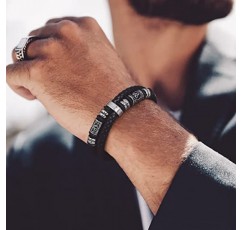 bandmax 남성용 맞춤형 극세사 가죽 랩 팔찌(자기 걸쇠 포함) 길이 19 cm / 21 cm / 23 cm, 스테인레스 스틸