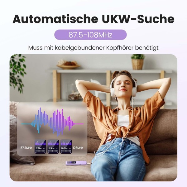 AGPTEK MP3 플레이어 Bluetooth 5.3, 2.4인치 TFT 컬러 스크린, 이어폰, 스피커, 터치 버튼, FM 라디오, 전자책, 녹음, TF-128GB 지원, 32GB HiFi 사운드 뮤직 플레이어, 퍼플 32GB 퍼플