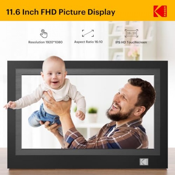 KODAK WiFi 디지털 사진 프레임, 11.6인치 1920  1080 IPS FHD 터치스크린 디지털 사진 프레임, 32GB 저장 공간, 사진 또는 비디오 공유를 위한 간편한 설정, 가족 및 친구를 위한 