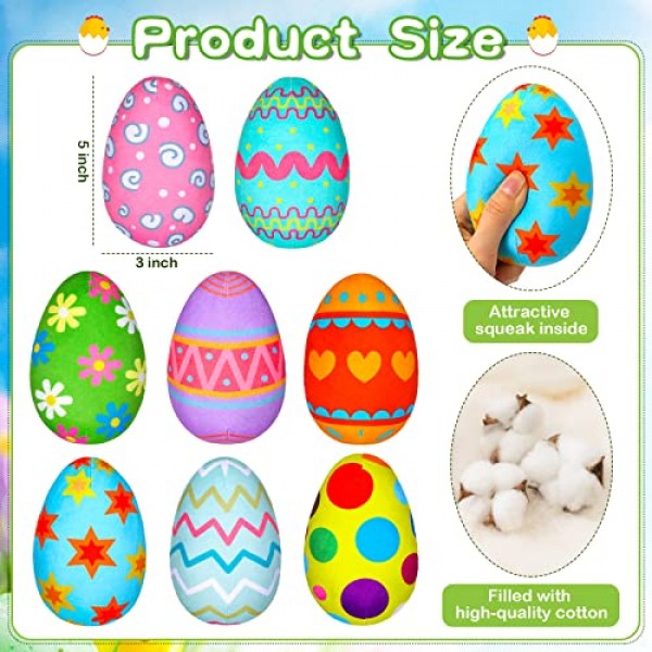 개를위한 Threan 8 Pcs 부활절 장난감 부활절 달걀 끽끽 거리는 봉제 부활절 달걀과 개 장난감 개 삐걱 ​​거리는 장난감 중소형 개를위한 봉제 인형 부활절 선물 강아