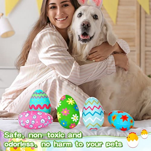 개를위한 Threan 8 Pcs 부활절 장난감 부활절 달걀 끽끽 거리는 봉제 부활절 달걀과 개 장난감 개 삐걱 ​​거리는 장난감 중소형 개를위한 봉제 인형 부활절 선물 강아