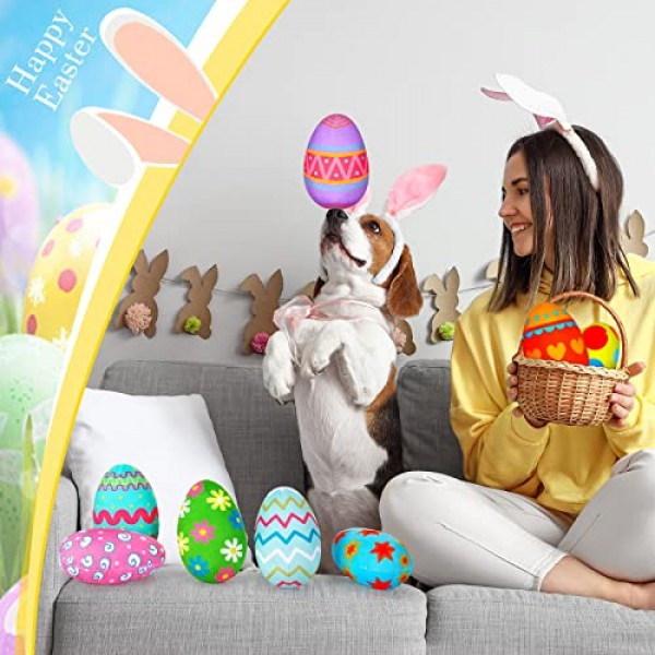 개를위한 Threan 8 Pcs 부활절 장난감 부활절 달걀 끽끽 거리는 봉제 부활절 달걀과 개 장난감 개 삐걱 ​​거리는 장난감 중소형 개를위한 봉제 인형 부활절 선물 강아