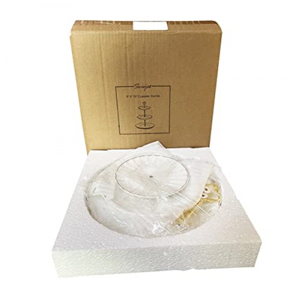 Sweejar 3단 세라믹 케이크 스탠드 웨딩, 티 파티 서빙 플래터용 디저트 컵케이크 스탠드(핑크색)