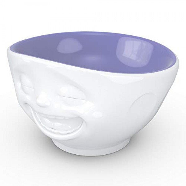 FIFTYEIGHT PRODUCTS TASSEN 도자기 그릇, 웃는 얼굴 에디션, 16oz. 겉은 흰색, 속은 라벤더색 (싱글그릇)